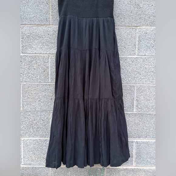 American Eagle XL Black Smocked Tiered Maxi Dress Lined Spaghetti Straps Pockets - Picture 10 of 15